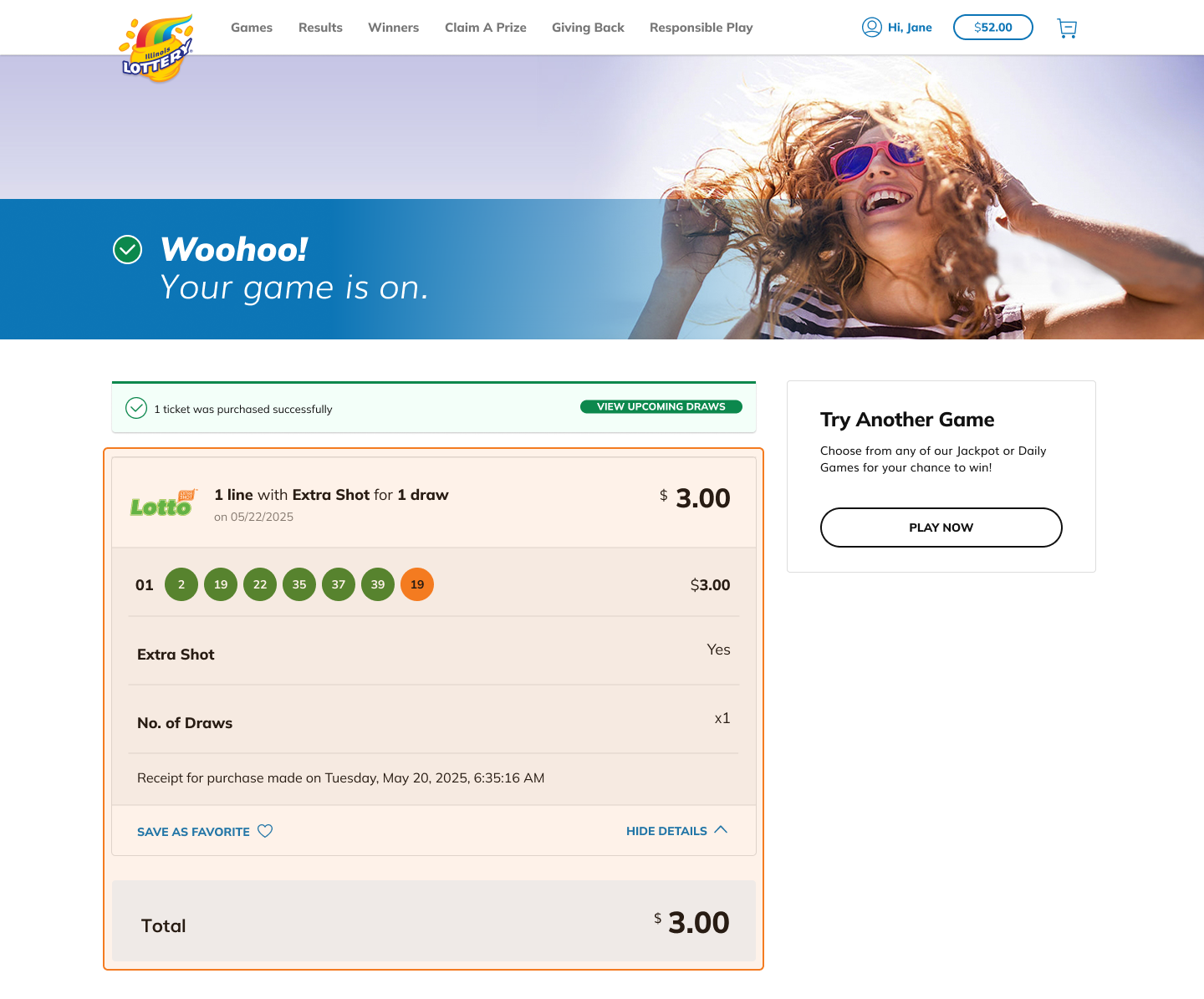 Review your purchase receipt