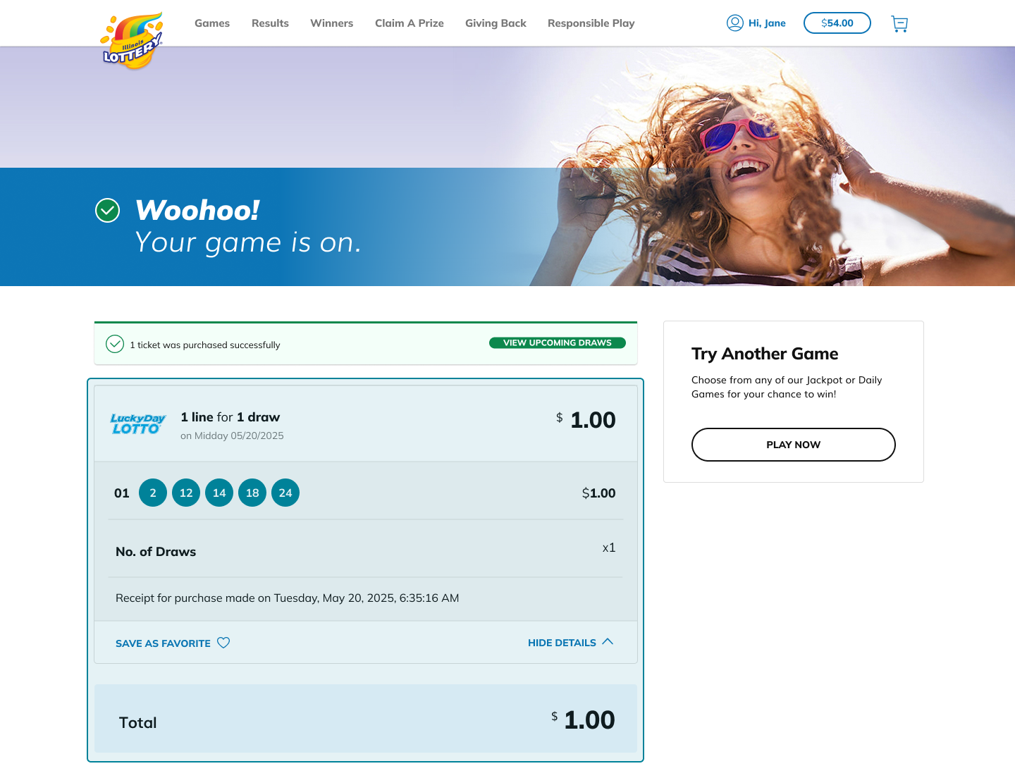 Review your purchase receipt