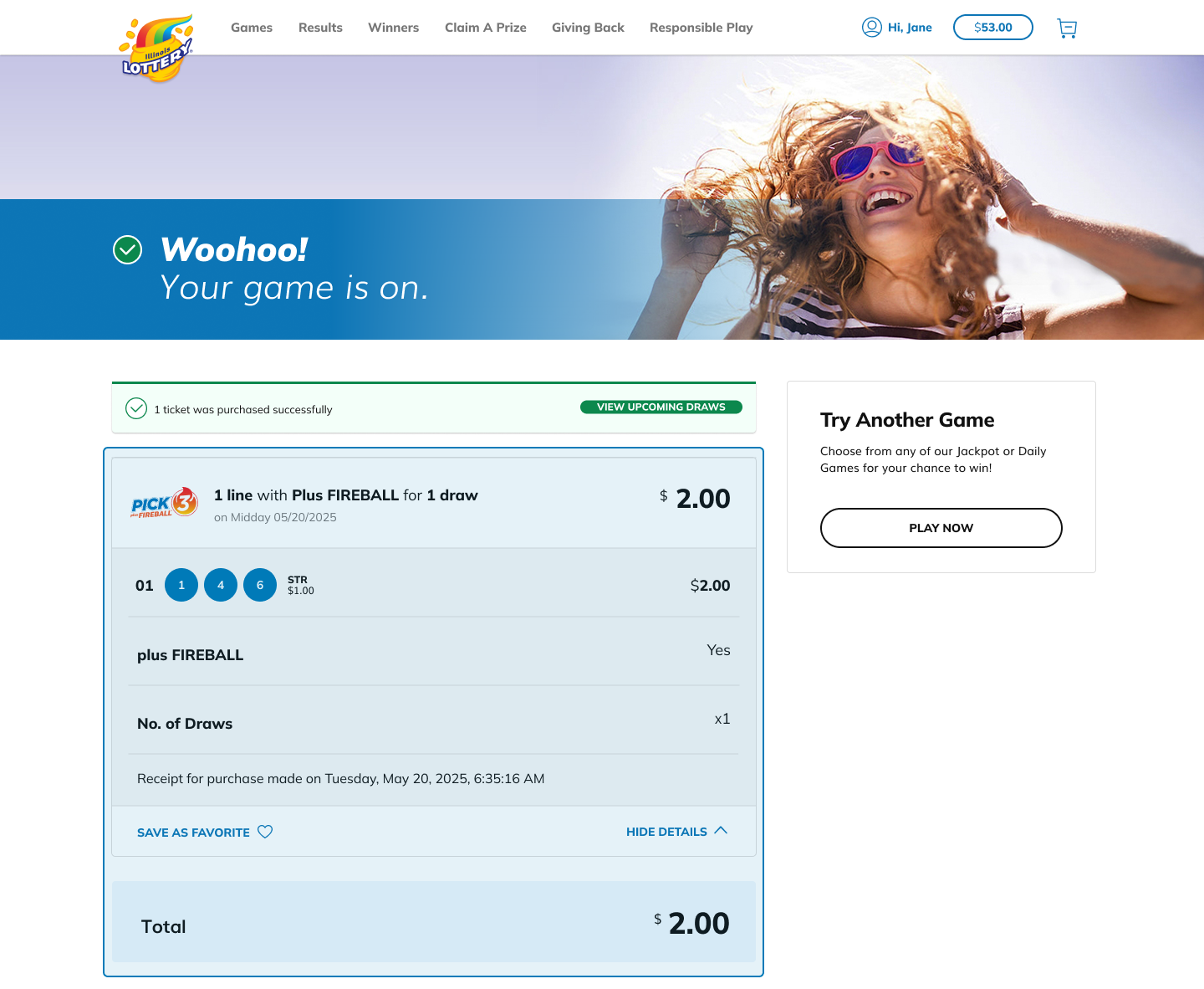 Review your purchase receipt