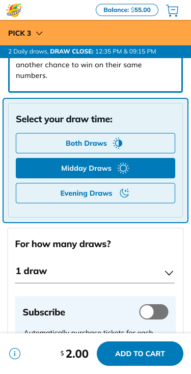 Choose the time of your draw