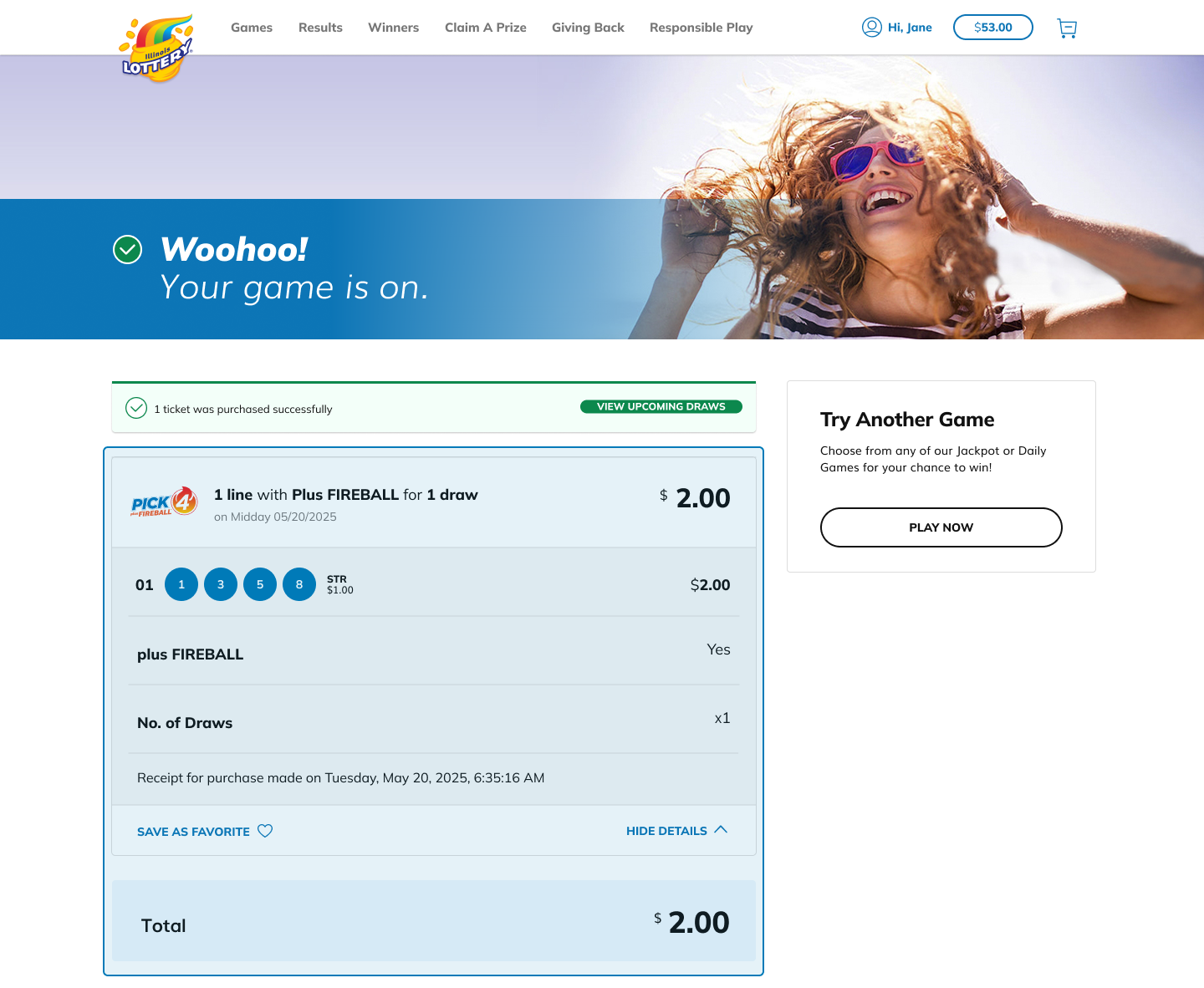 Review your purchase receipt