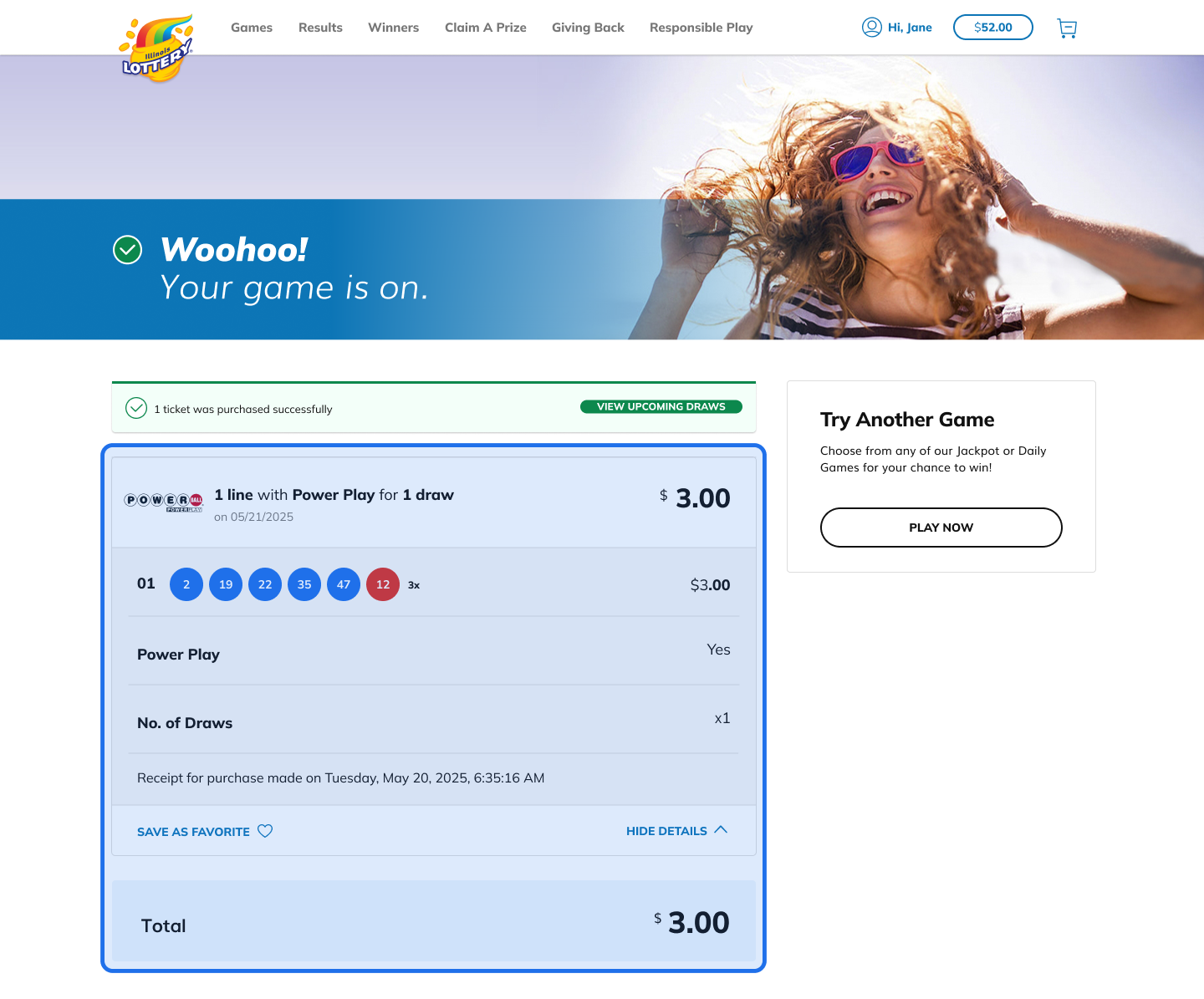Review your purchase receipt